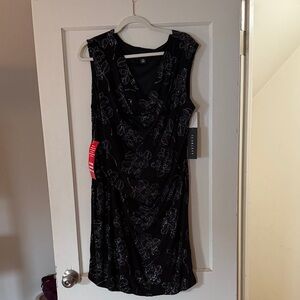 Scarlett Black Dress with Silver Floral Design